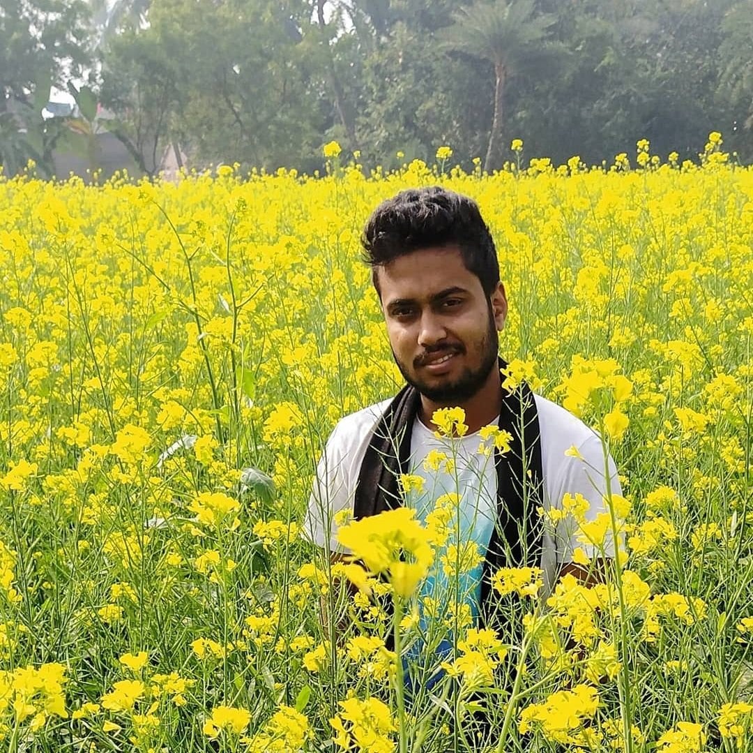 Rabi standing in a mustard field in flower near Plassey