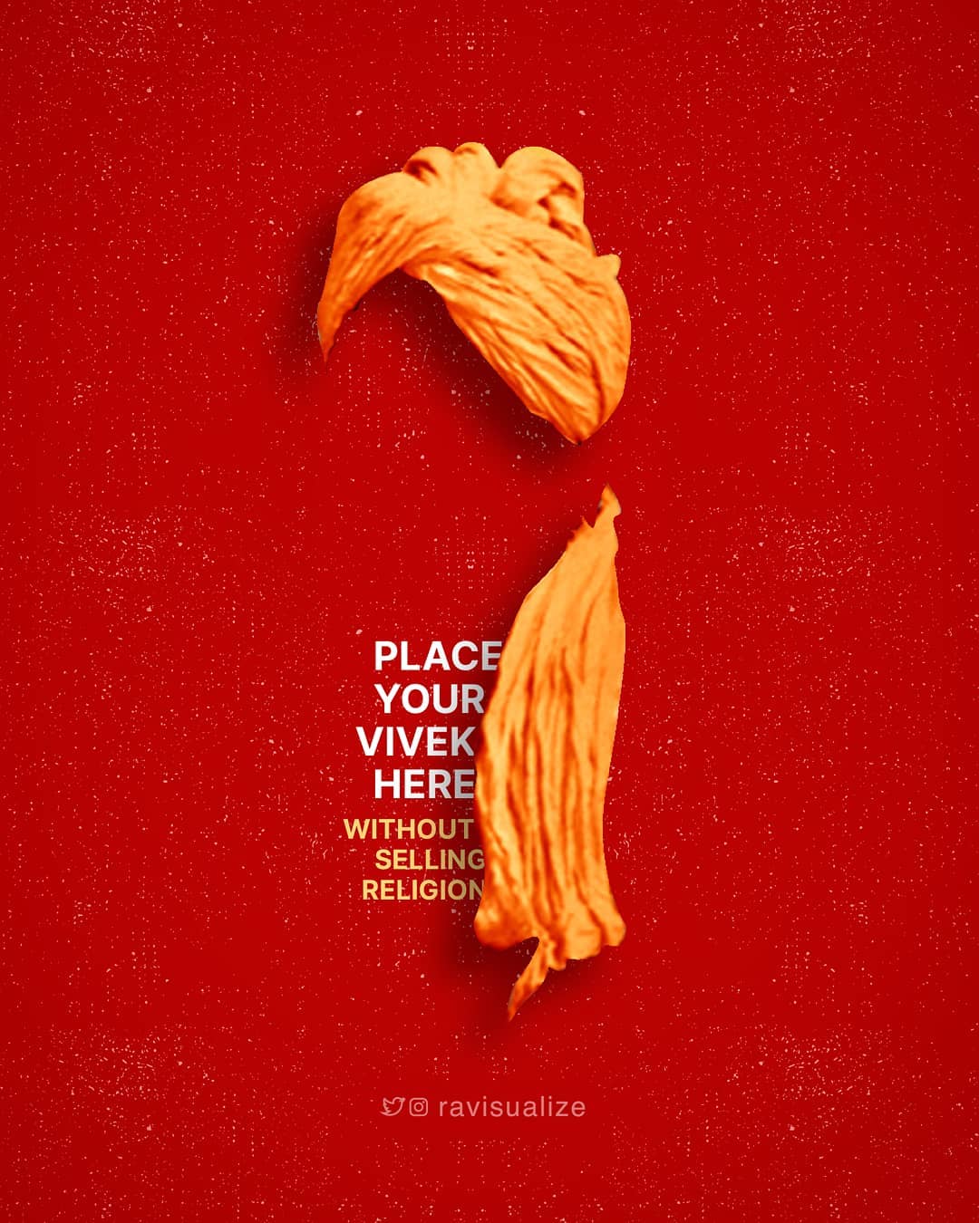 An abstract saffron portrait of Swami Vivekananda on a textured red background