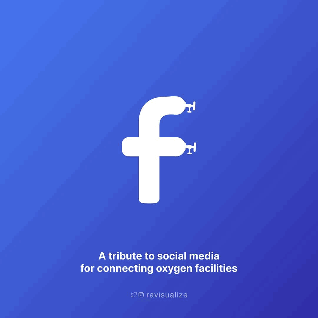 Four social media symbols transform into oxygen taps in a looping animation